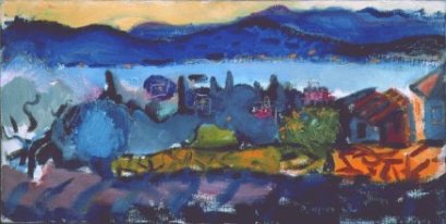 Juan les Pins from the Cap d'Antibes : December 1948, 1948, Patrick Heron, huile sur toile, 31.7 x 63.5 cm, source Waddington Custot gallery, London© Estate of Patrick Heron. All Rights Reserved, DACS 2016