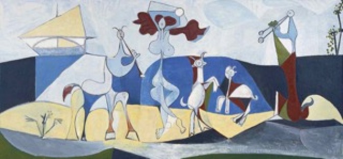 La Joie de vivre, 1946, Picasso, huile sur panneau agggloméré 120 x 250 cm, Musée Picasso Antibes ©Image musée Picasso Antibes