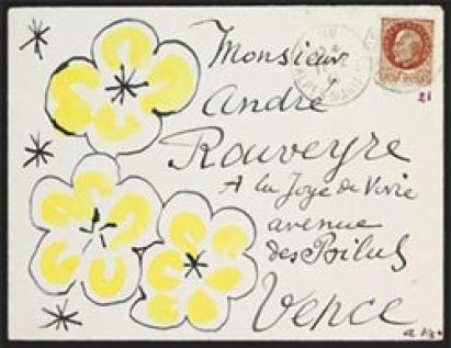Enveloppe illustrée d'une lettre de Matisse à André Rouveyre ©Image The Royal Library, Copenhague.