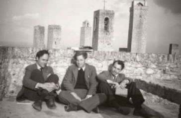 Patric Heron, Peter Lanyon and Giles Heron on a rooftop in San Gimignano